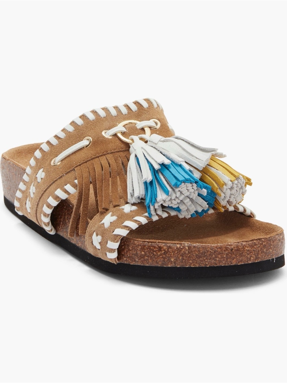 NEW-Steve Madden Womens Lester BoHo Tassel Footbed Suede SlipOn Slide Sandals 8M